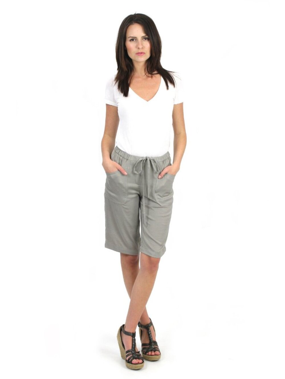 BCBG MAXAZRIA Ceria Satin Cargo Short Green Moss Tie Up NWT